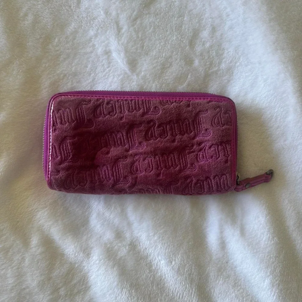Y2K‎ vintage pink velour Juicy Couture zip-around wallet with crown charm